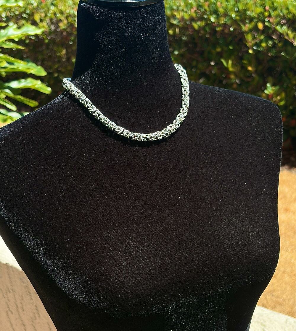 Vintage 950 Sterling Silver Hvy Chunky Byzantine Double Cable Necklace 17" Peru